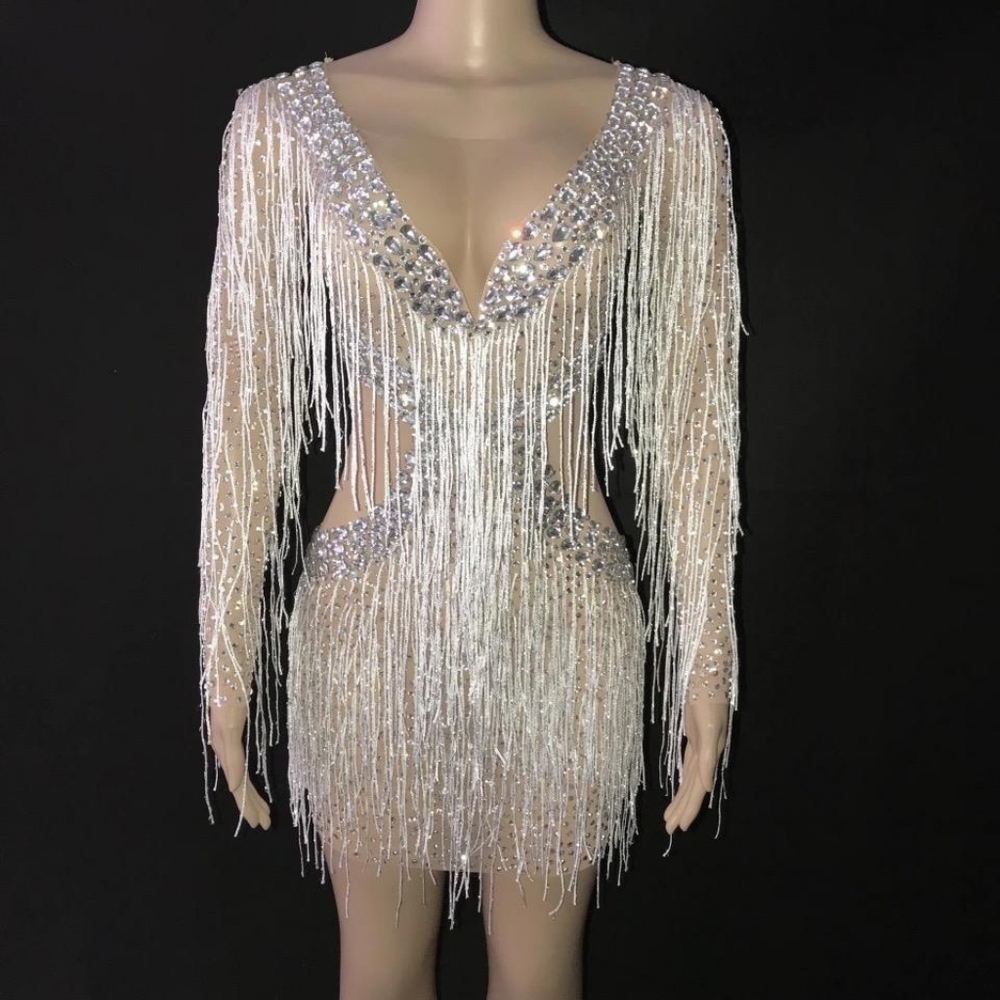 Unique Rare Size Large Ice Me Out Bling Birthday Silver Rhinestone Fringe Dress - Picture 5 of 11